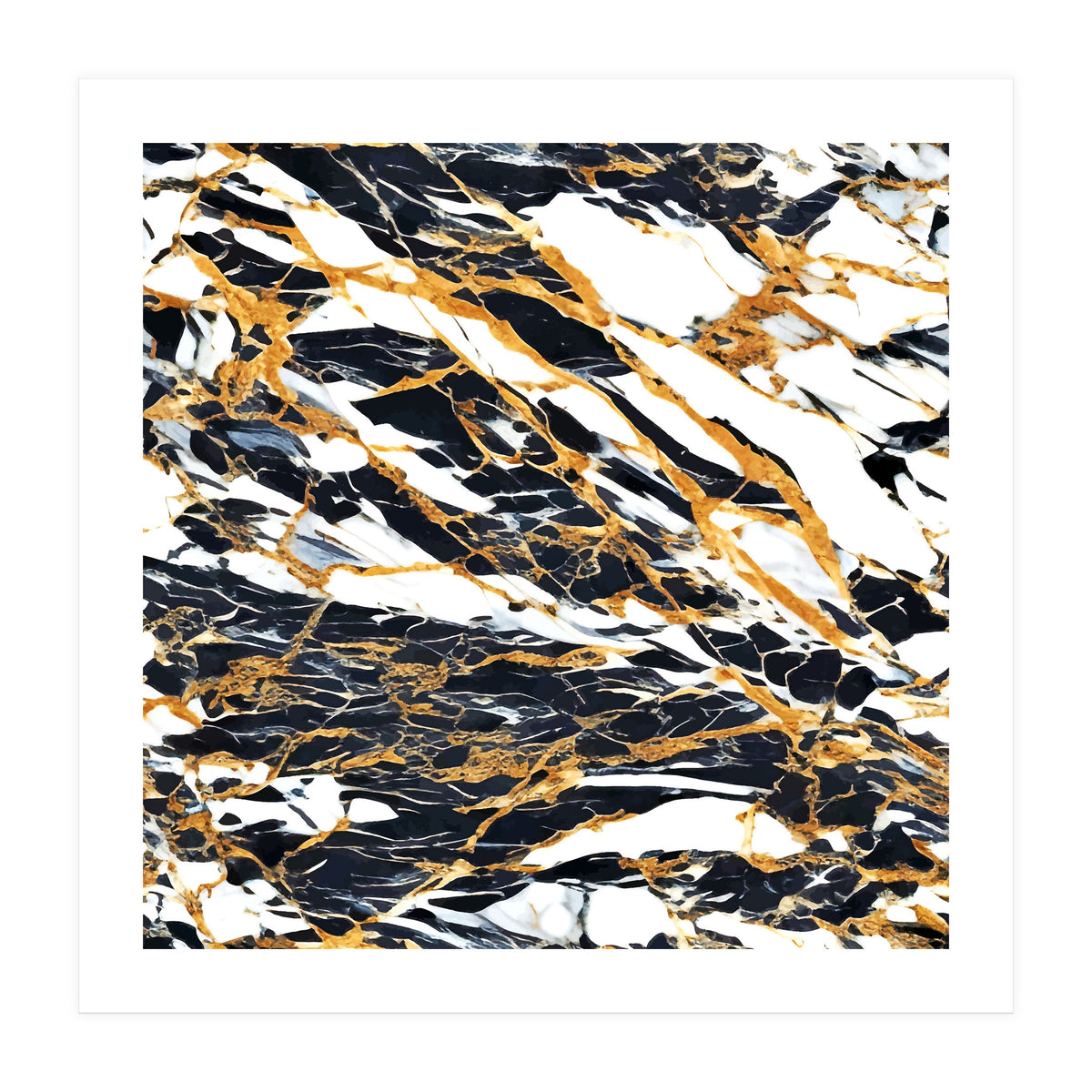 Painted Black Gold & White Marble, Luxe Exotic Eclectic Texture Pattern, Precious Stones Painting (Print Only)