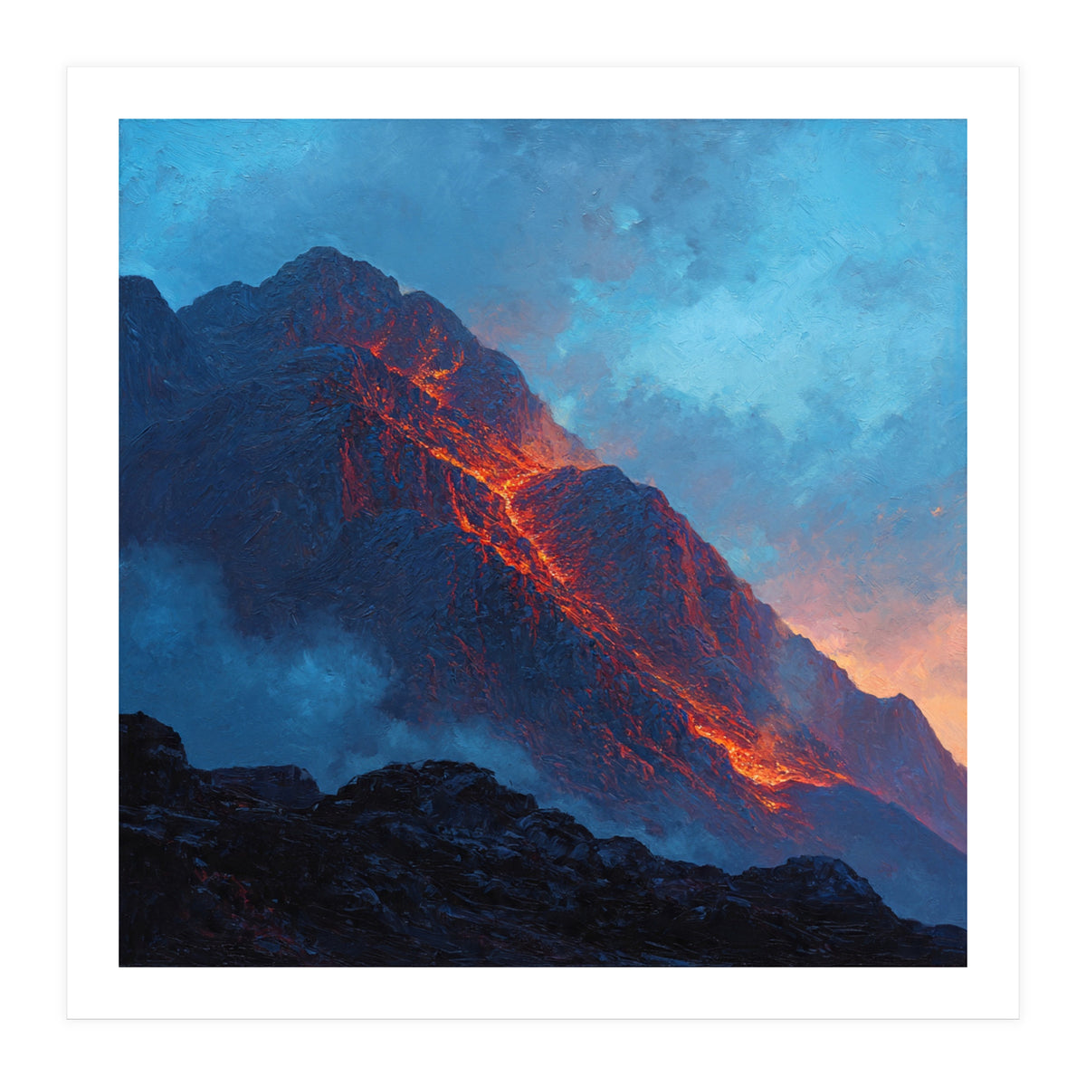 Dramatic Mountain Summit with Fiery Sunset Alpenglow (Print Only)