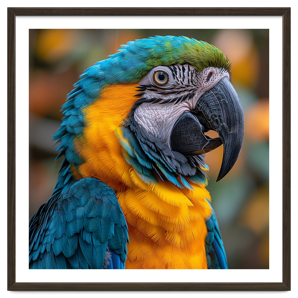 Blue And Yellow Macaw Parrot Close Up Portrait
