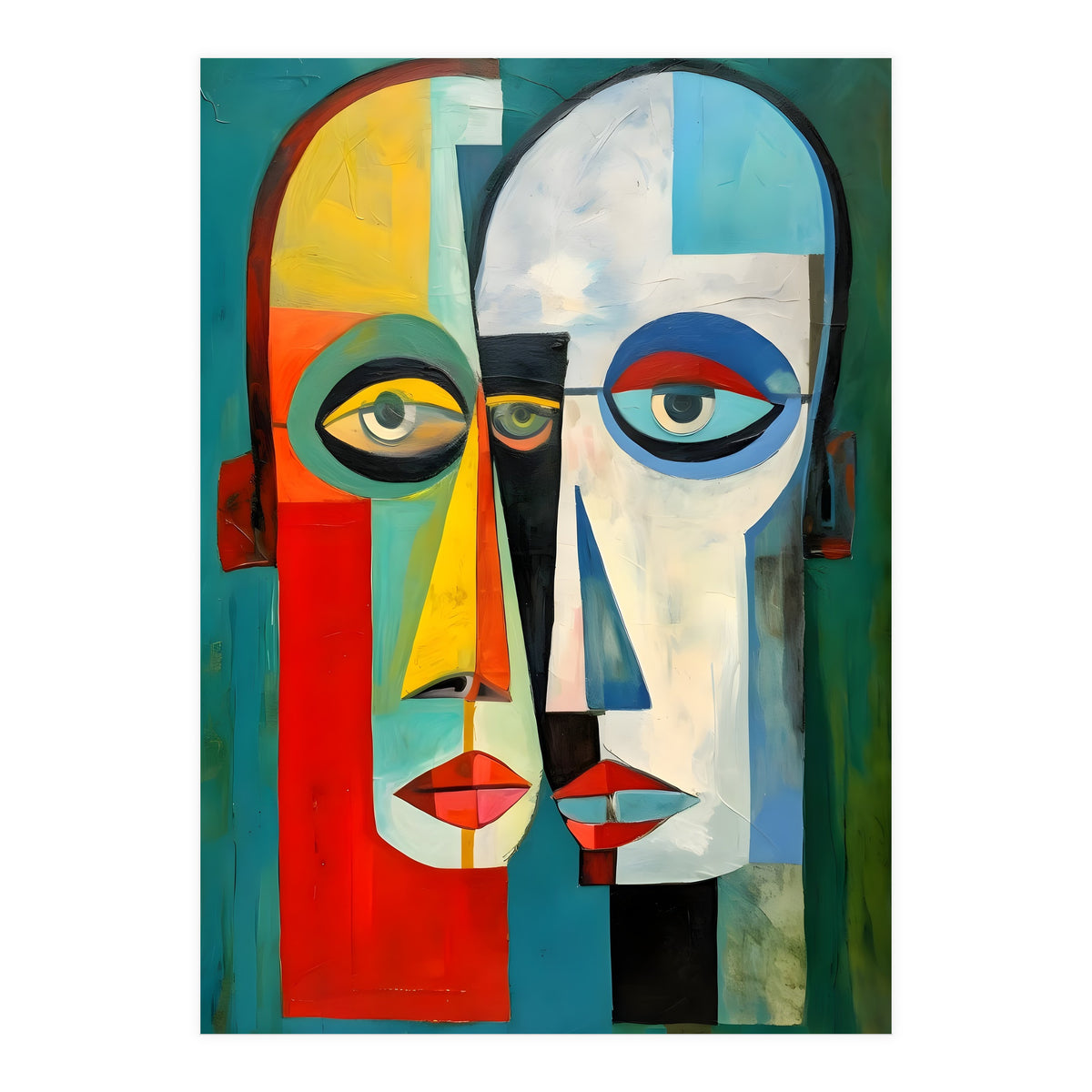 INSEPERABLE #02, Abstract robotic looking heads merged in bright vivid hues with emphasis on the eyes. (Print Only)