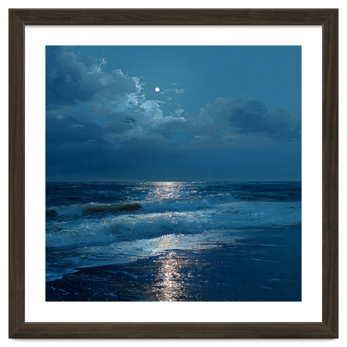 Moonlit Shoreline with Crashing Surf