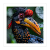 Close Up Of Helmeted Hornbill Bird In Rain (Print Only) thumbnail