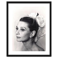 Audrey Hepburn with Veil, Classic Hollywood Glamour Photography, Black and White Icon Portrait