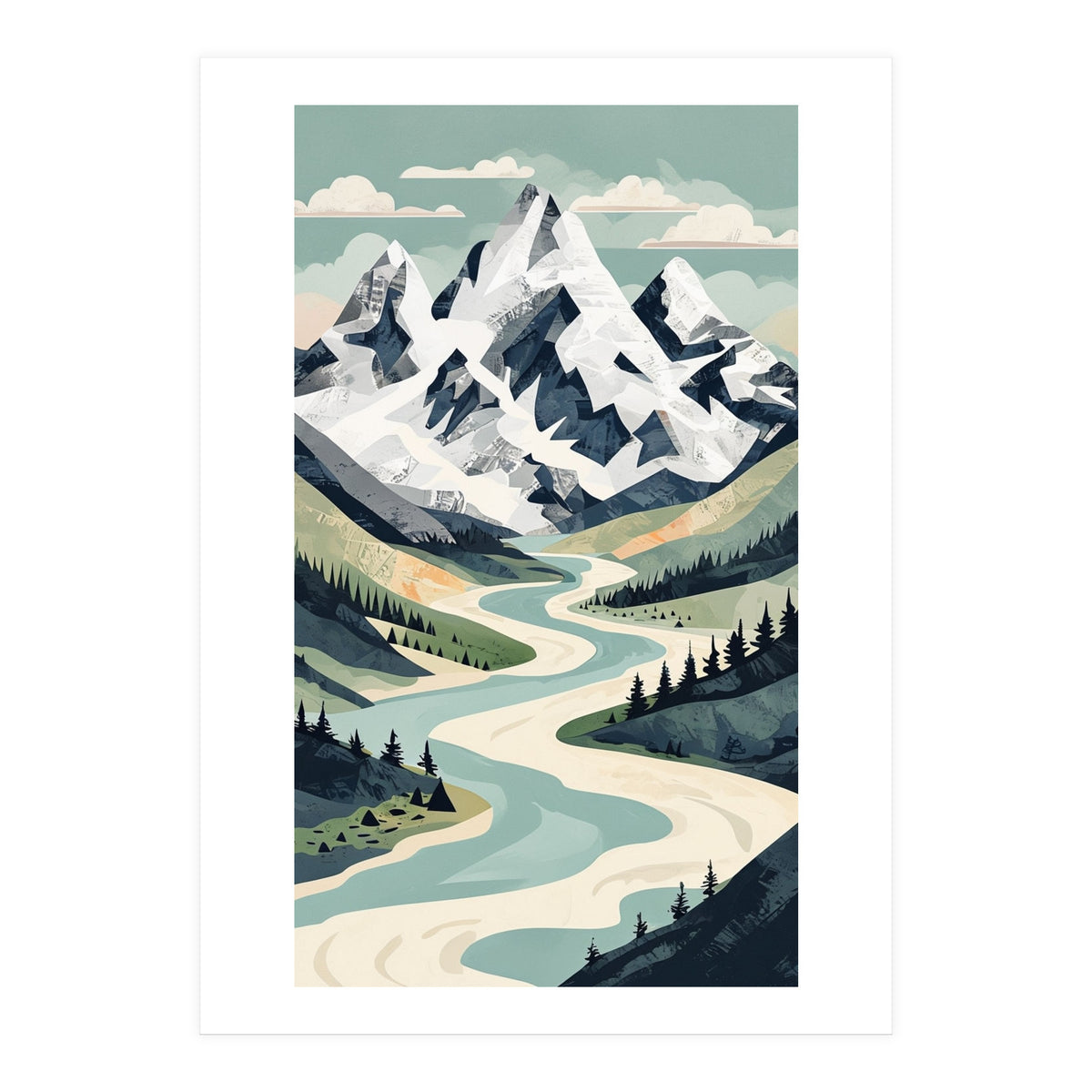 Majestic Alpine Peaks: Organic Modern Landscape Art (Print Only)