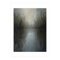 Ethereal Rainy Lake Forest Oil Painting (Print Only)