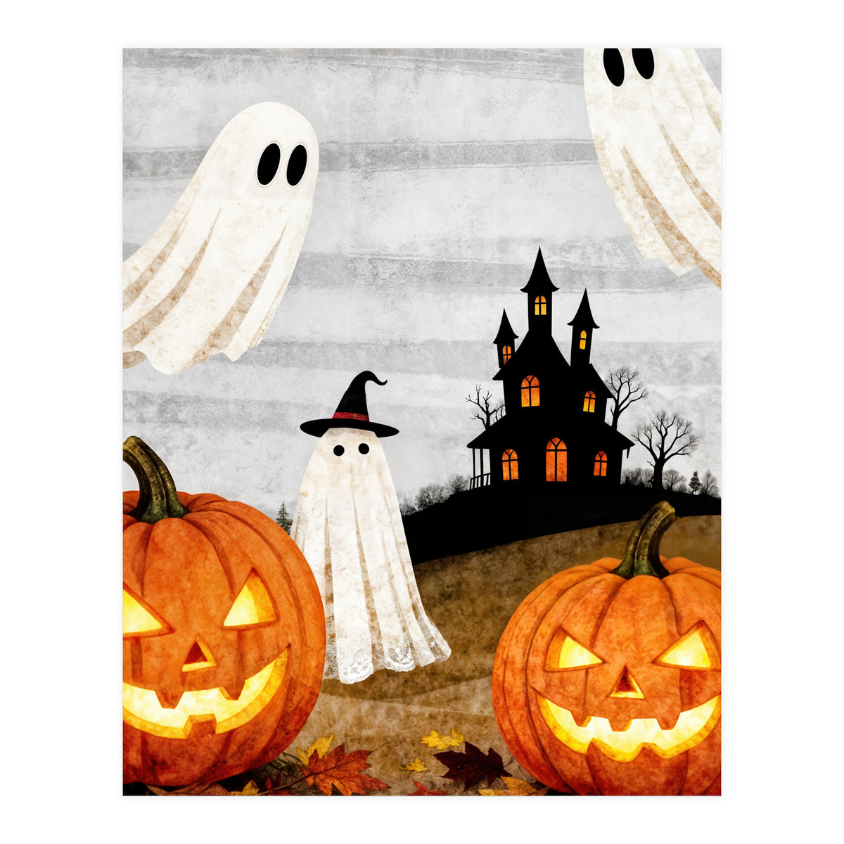 Spooky Halloween Ghost Pumpkin (Print Only)