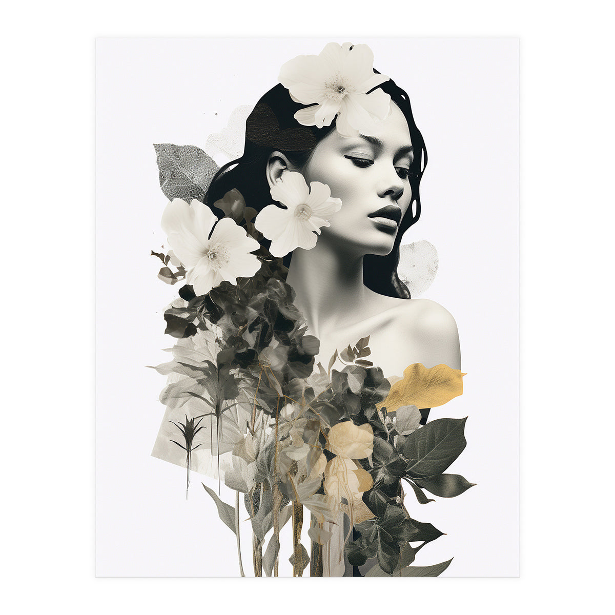 Collage Of A Woman And Flowers   (Print Only)