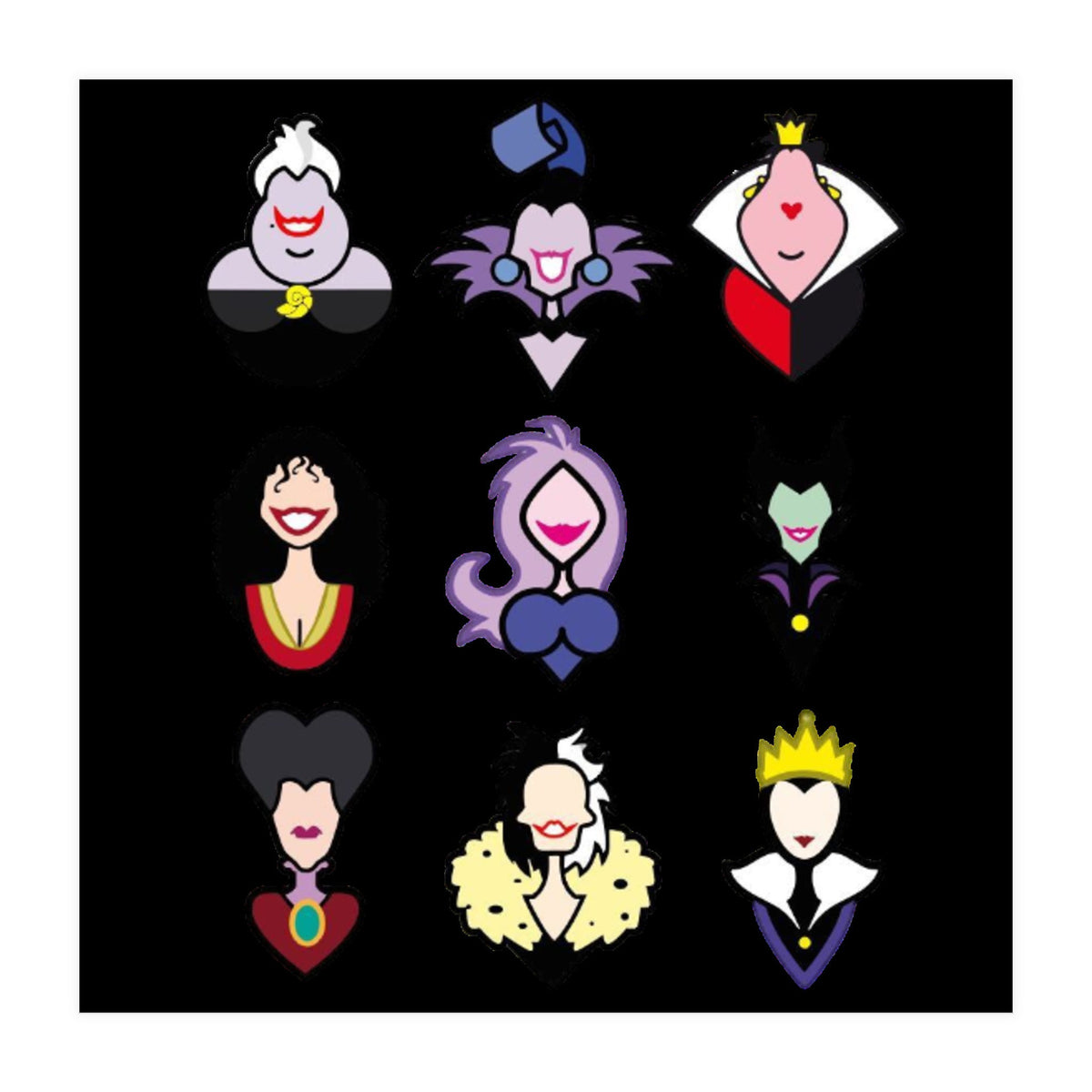 Disney Villains Cartoon Minimalist Faces (Print Only)