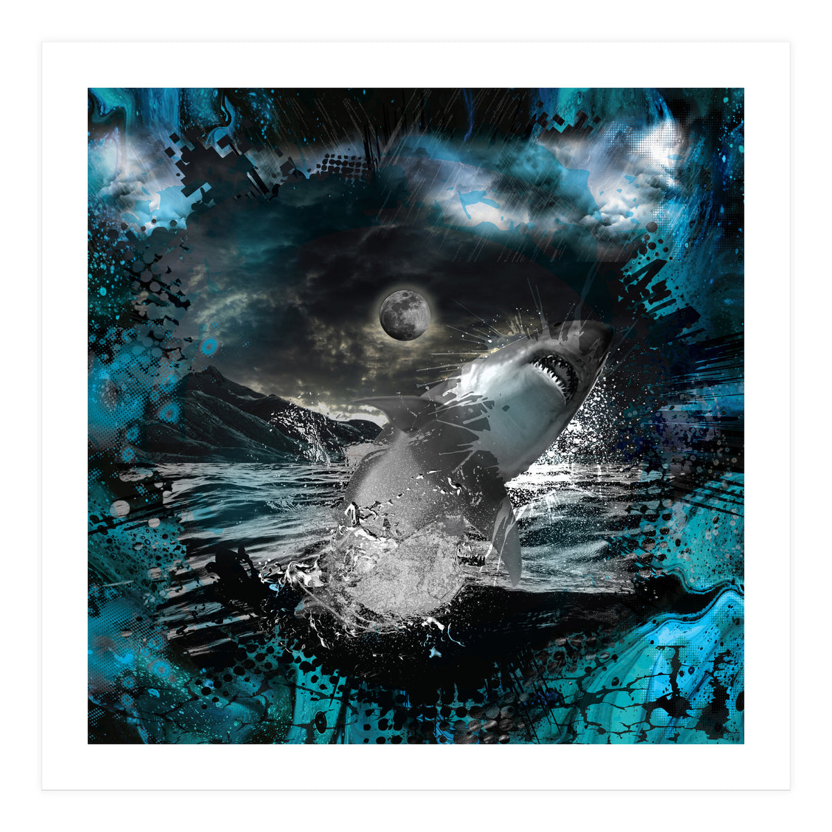 Shark Blue Moon Ocean Splash (Print Only)