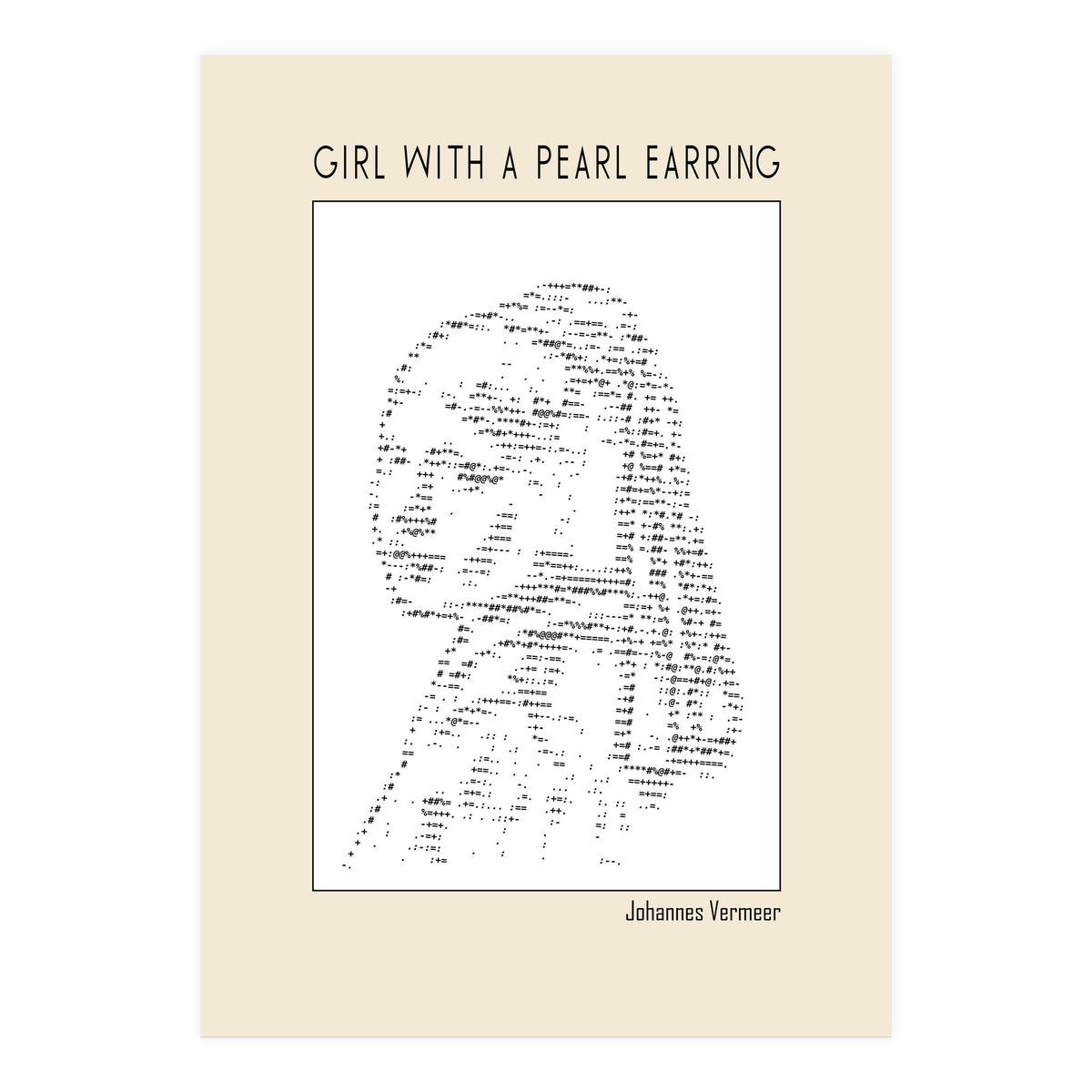 Girl With A Pearl Earring Johannes Vermeer Ascii Art (Print Only)