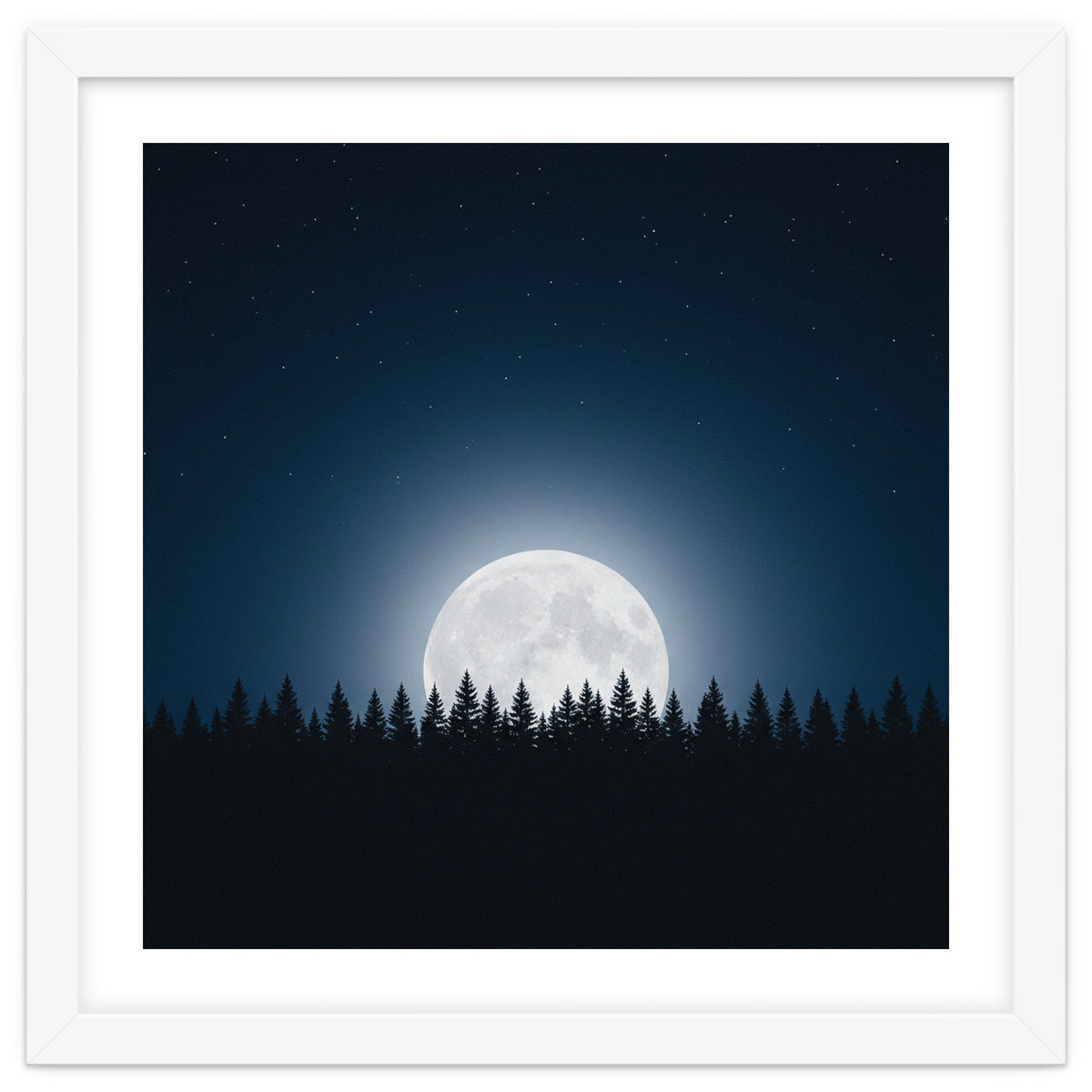 Midnight Serenity: Full Moon Over Forest Silhouettes