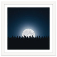 Midnight Serenity: Full Moon Over Forest Silhouettes