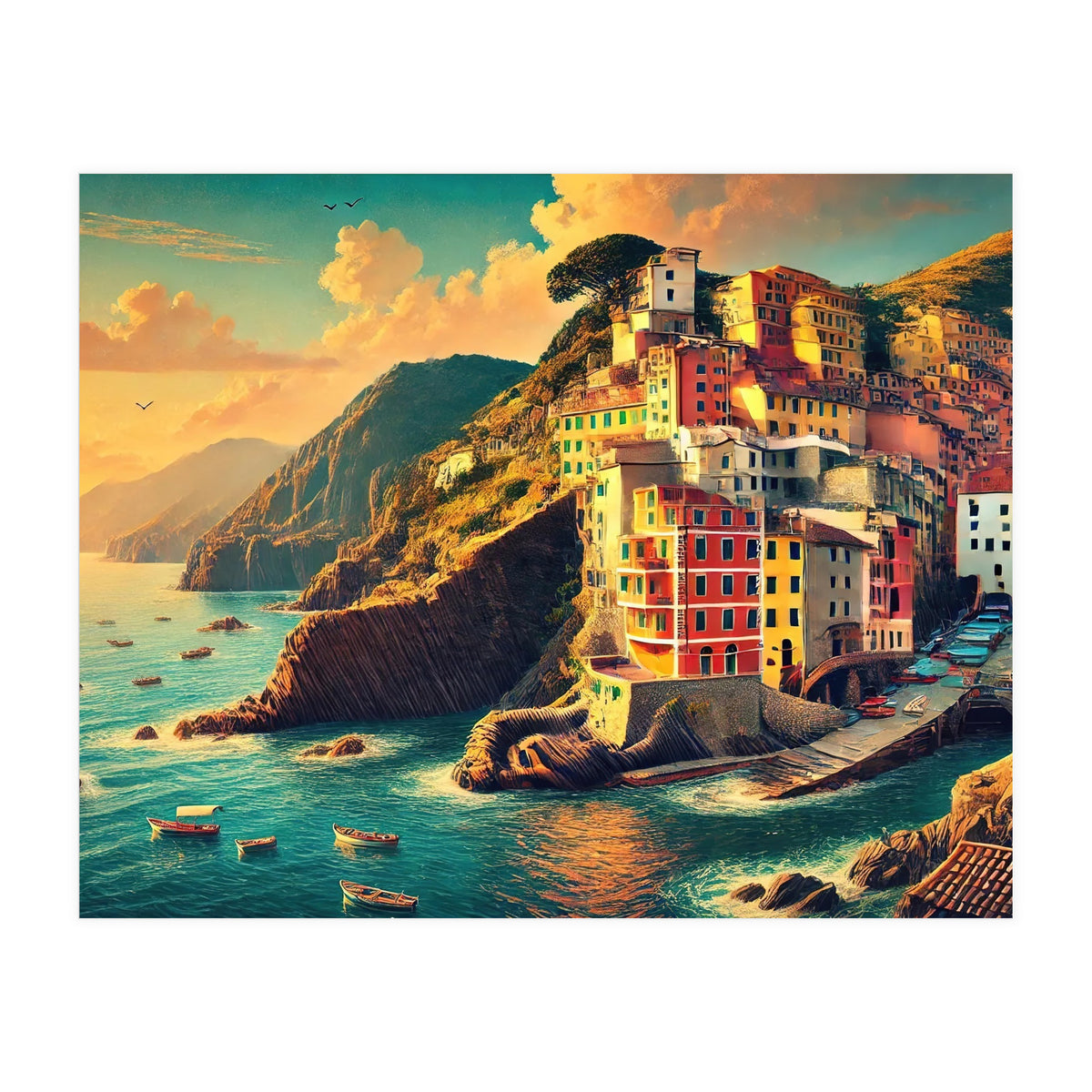 Vintage Cinque Terre Poster, Italy (Print Only)