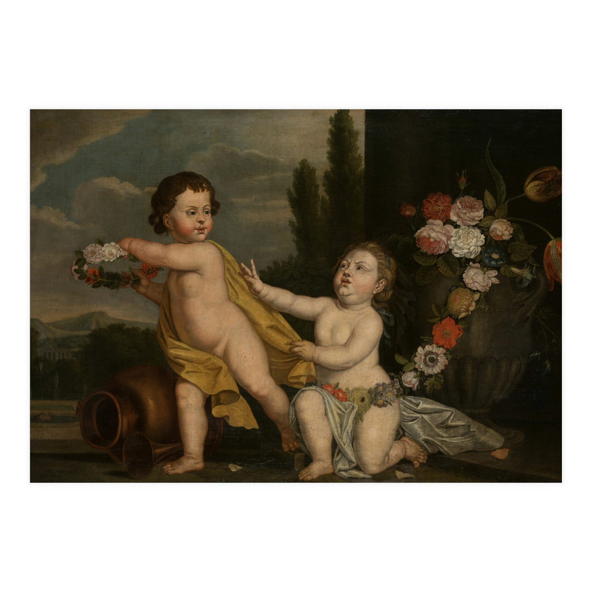 German Master (18th Century) – Two Putti with Garlands of Flowers (Print Only)