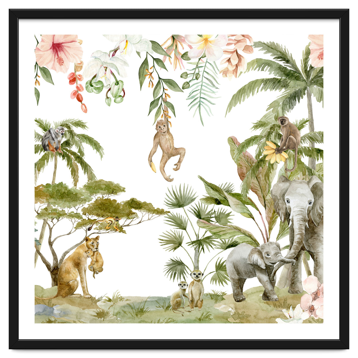 Watercolor Wild Animals Jungle