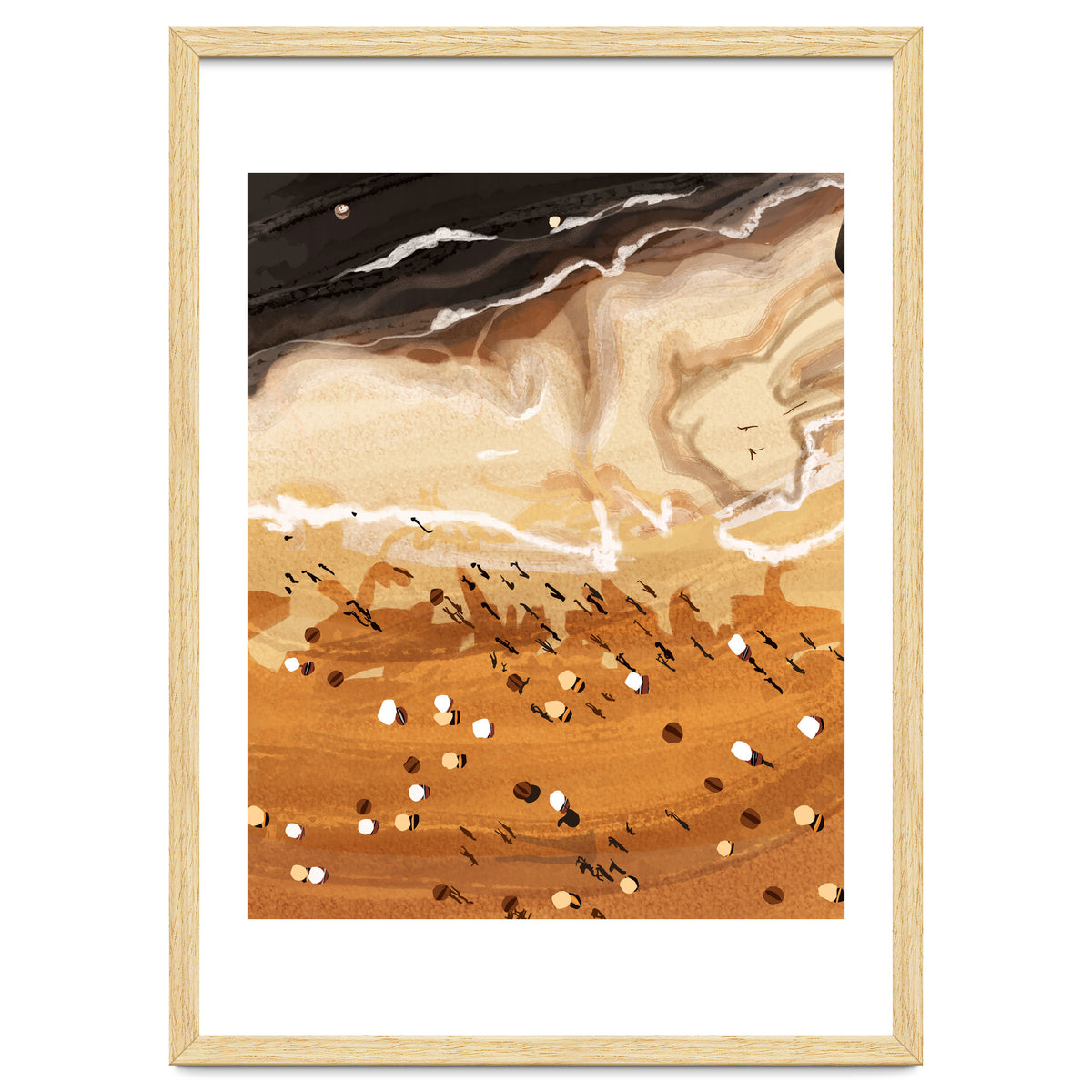 Coffee Beach, Ocean Sea Beachy Tropical Summer, Travel Painting Nature Landscape Waves People Sand