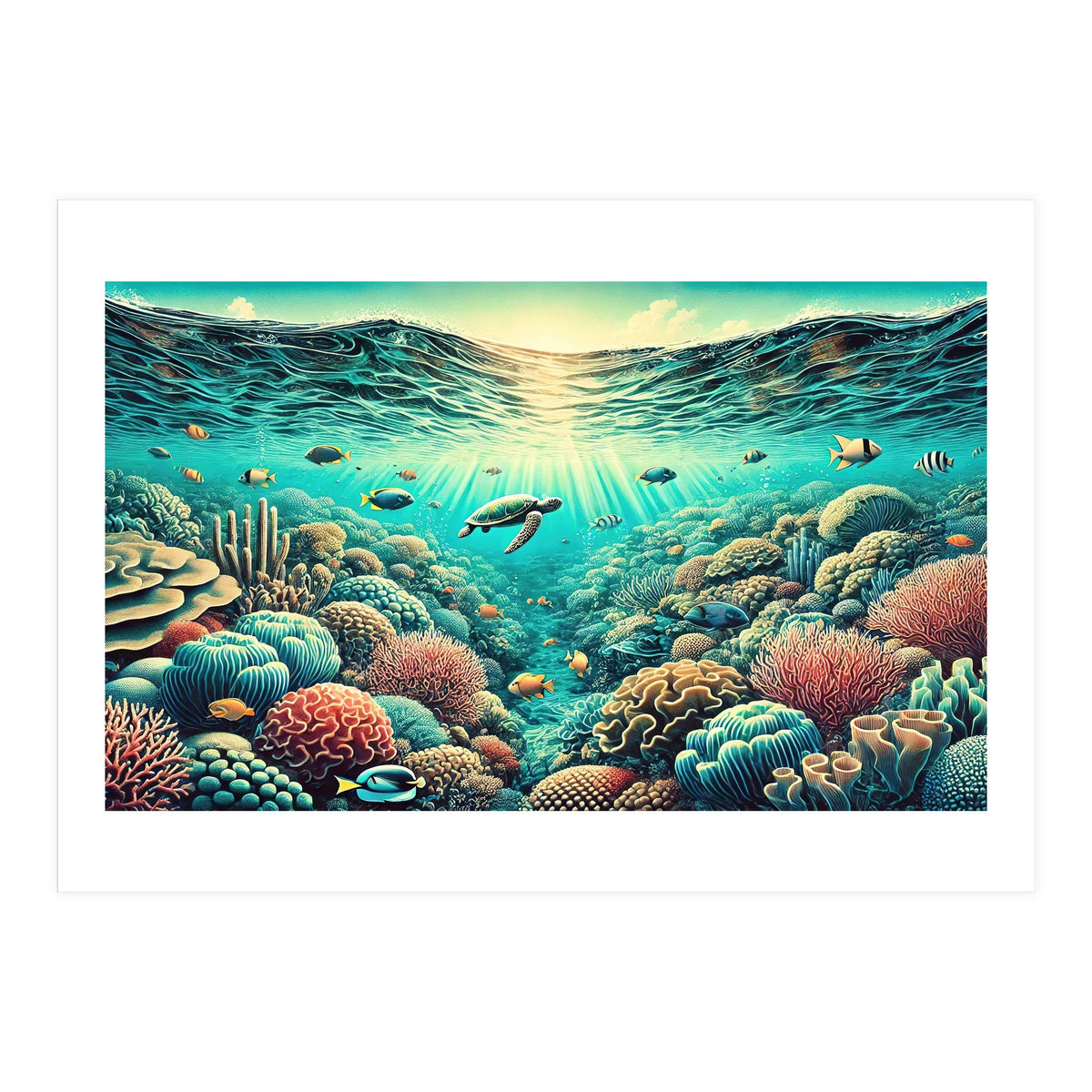 Vintage Australia, Great Barrier Reef Poster (Print Only)