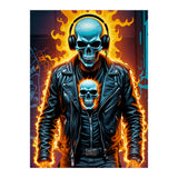 Fiery Skeleton Biker In Headphones (Print Only) thumbnail