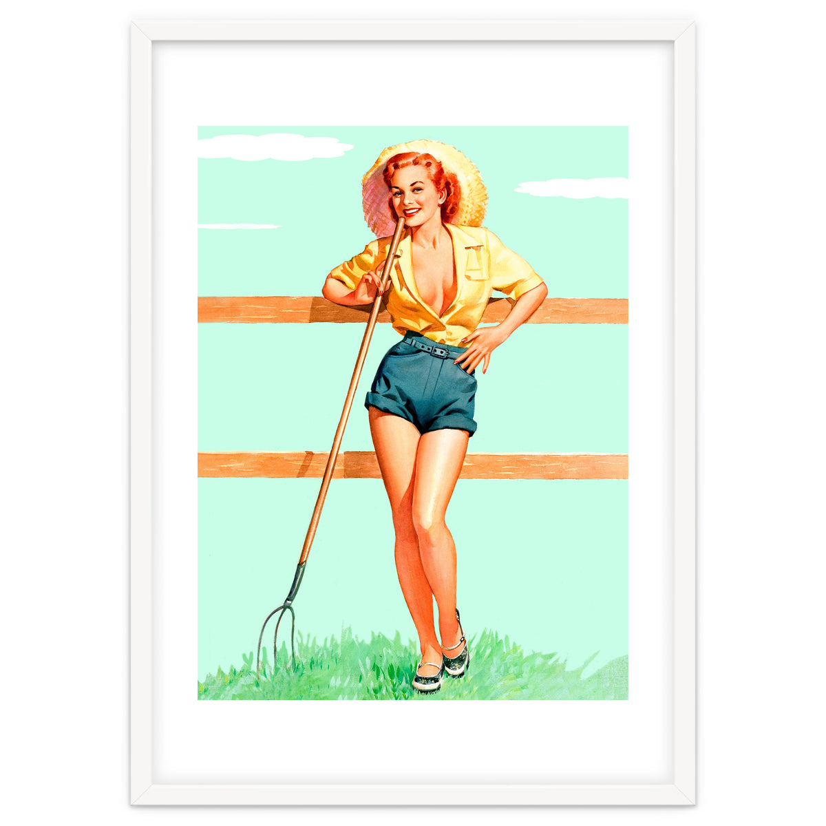 Pinup Country girl Posing With Pitchfork