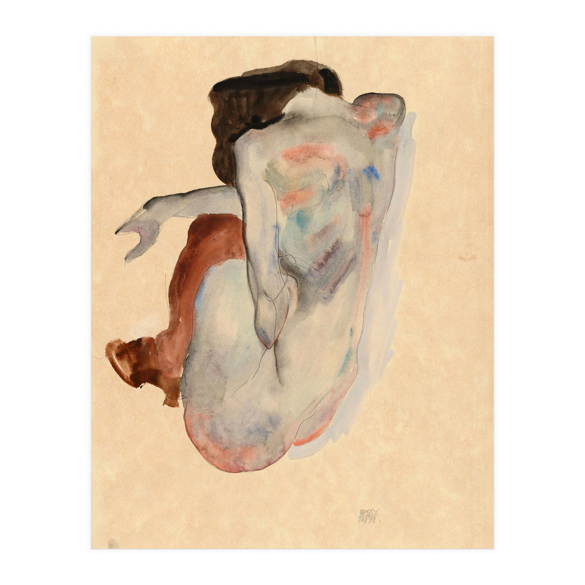 Crouching Nude in Shoes and Black Stockings, Back View. (Print Only)