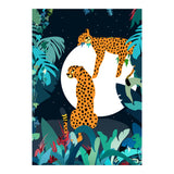 Over The Moon, Leopard In Love, Jungle Wildlife Tropical Tiger Botanical, Nature Cat Dark Animals (Print Only) thumbnail