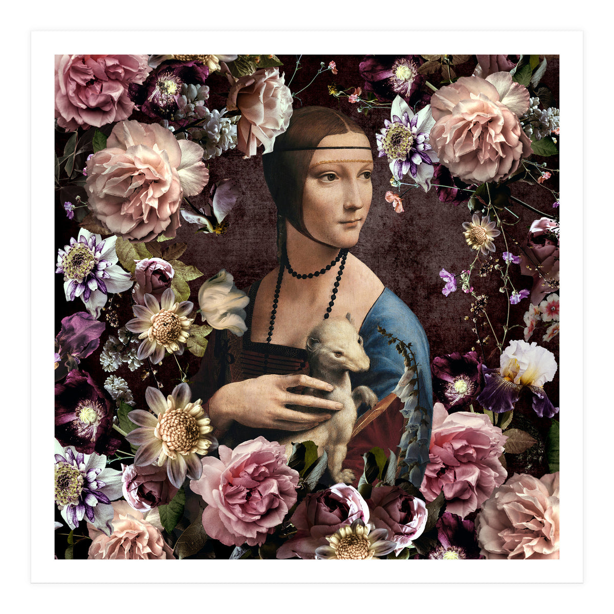 Woman with Ermine And flowers  (Print Only)