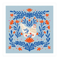 Blooming Chicken Blue And Orange (Print Only)