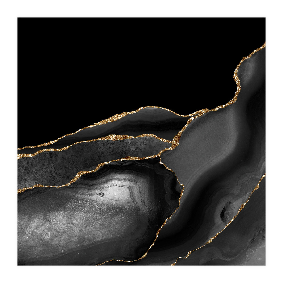 Black & Gold Agate Texture 04  (Print Only)