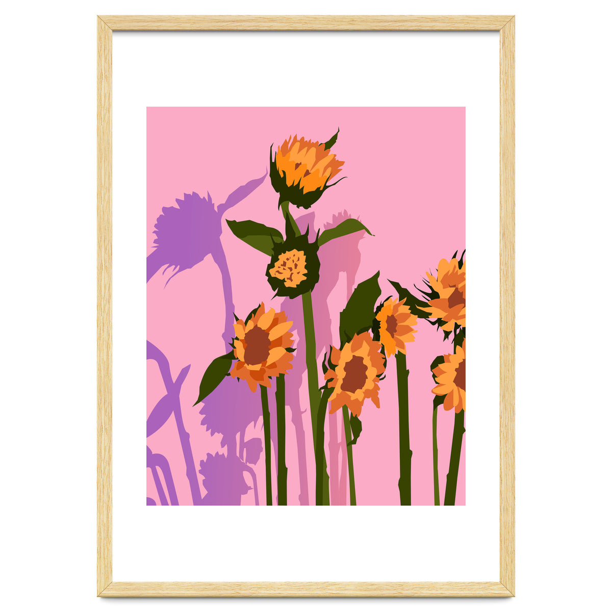 Golden Sunflowers Inside, Botanical Nature Floral Plants Painting, Blush Meadow Blossom Spring, Summer Bohemian Eclectic Positivity