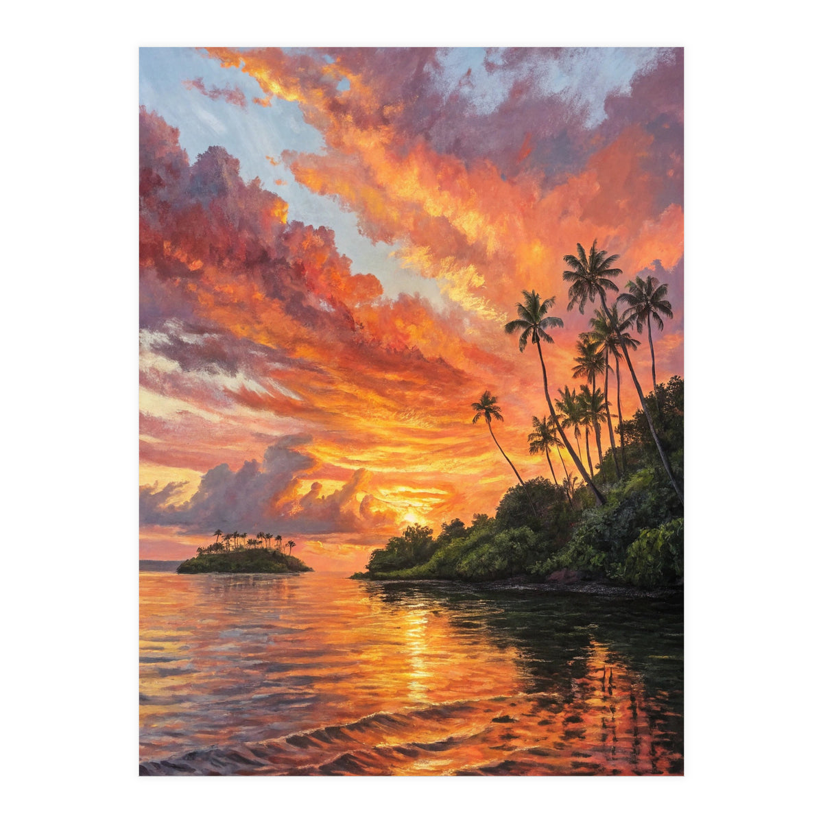 Impressionist Tropical Sunset Over Paradise Island (Print Only)
