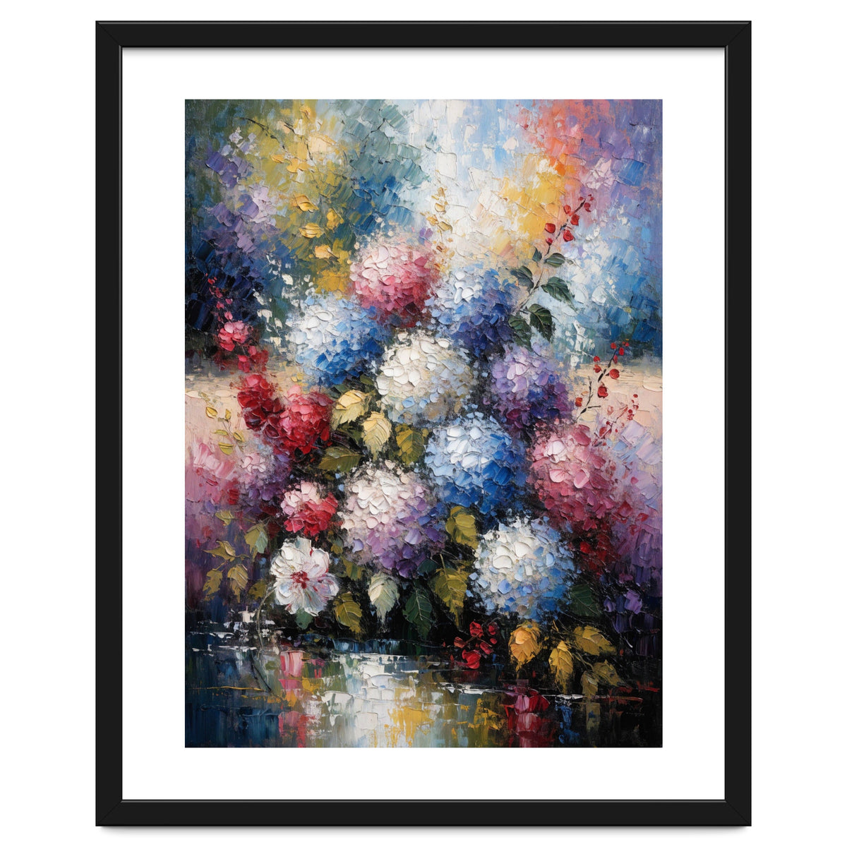 Vibrant Summer Hydrangea Bouquet Heavy Impasto Oil Painting