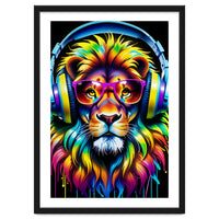 A Lion In Glasses Listens To Music