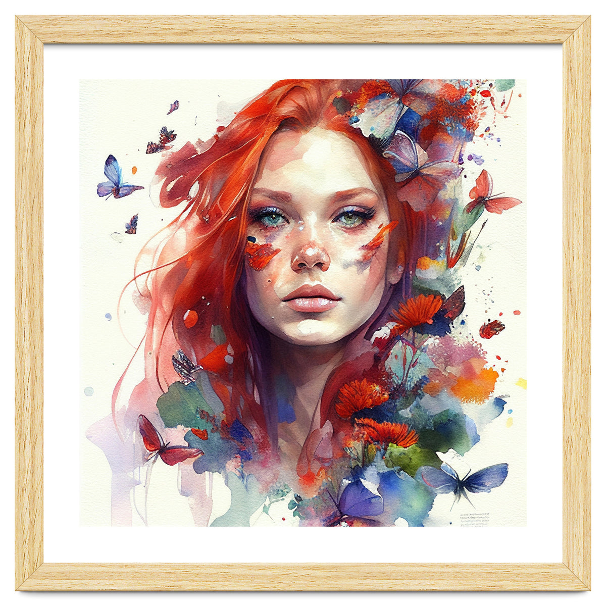 Watercolor Floral Red Hair Woman #9