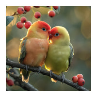 Two Lovebirds Sitting On A Branch (Print Only)