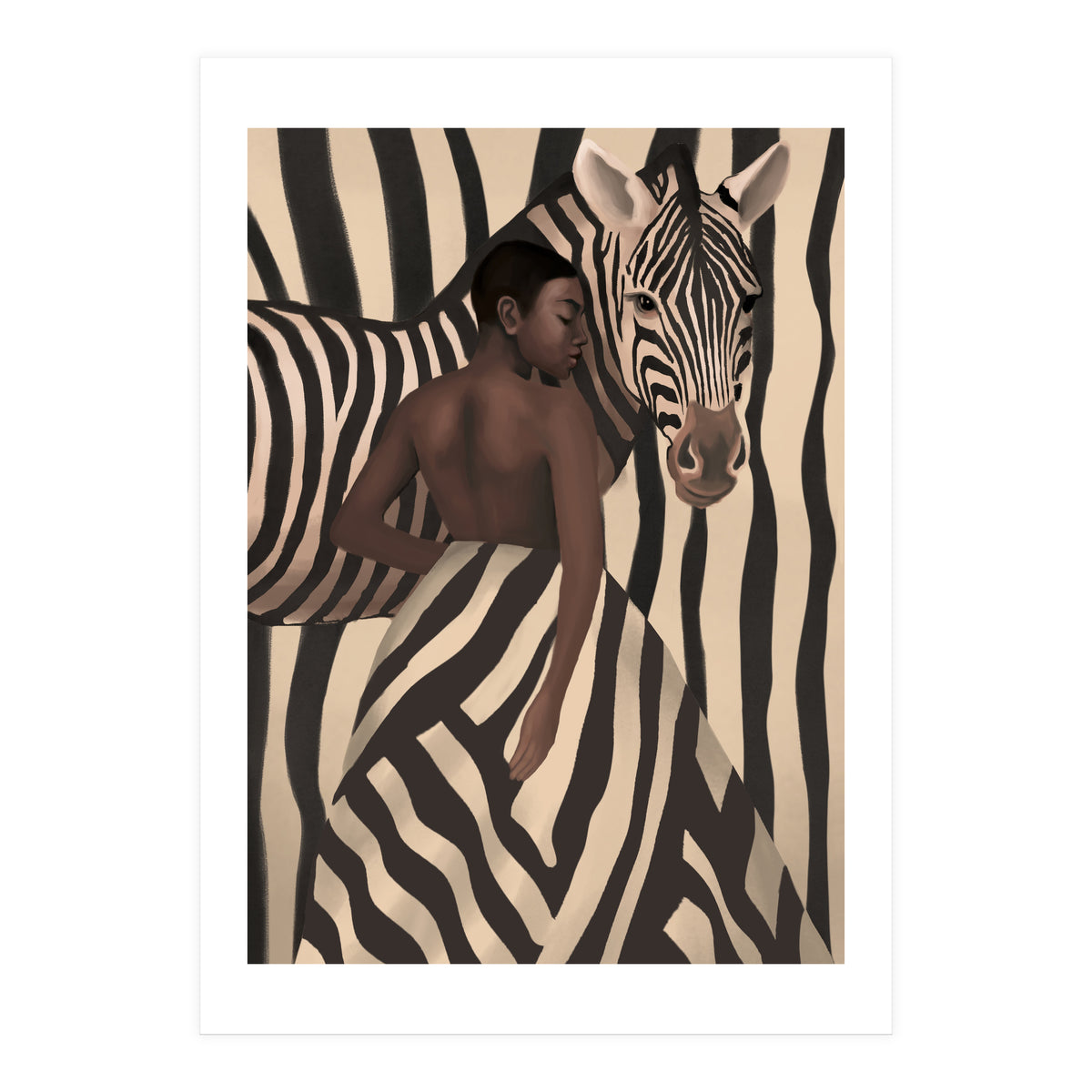 Woman And Zebra In Bold Stripes (Print Only)