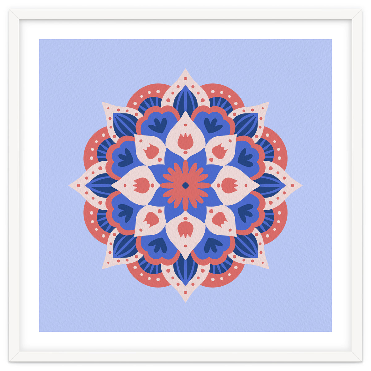 Mandala flower - blue and coral
