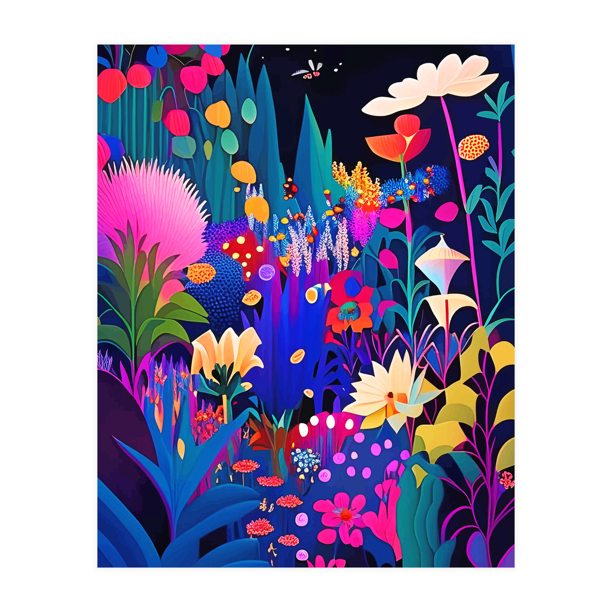 Surreal Emotions, Abstract Colorful Bold Botanical Nature Garden, Eclectic Boho Bohemian Modern Contemporary Graphic Design Painting (Print Only)