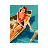 Pinup Sexy Girl In A Boat And A Lost Paddle (Print Only) thumbnail