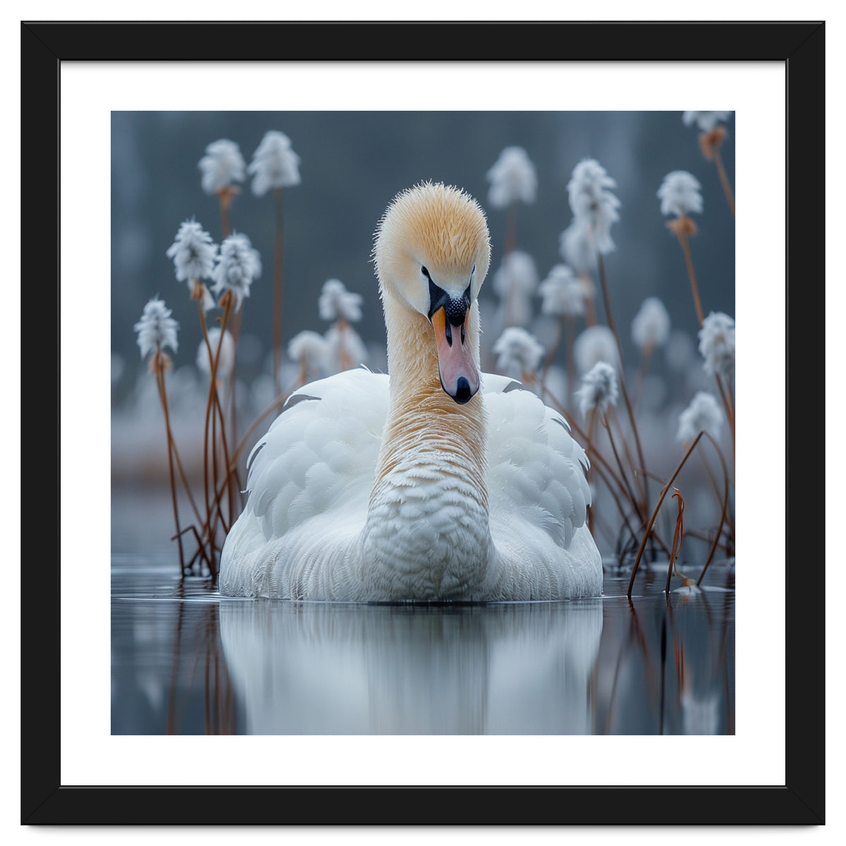 Swan Floating Serene On Calm Water