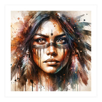 Powerful Tribal Warrior Woman Masked Gaze (Print Only)