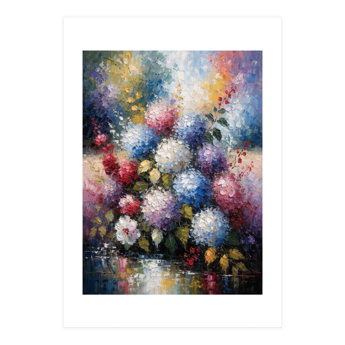 Vibrant Summer Hydrangea Bouquet Heavy Impasto Oil Painting (Print Only)