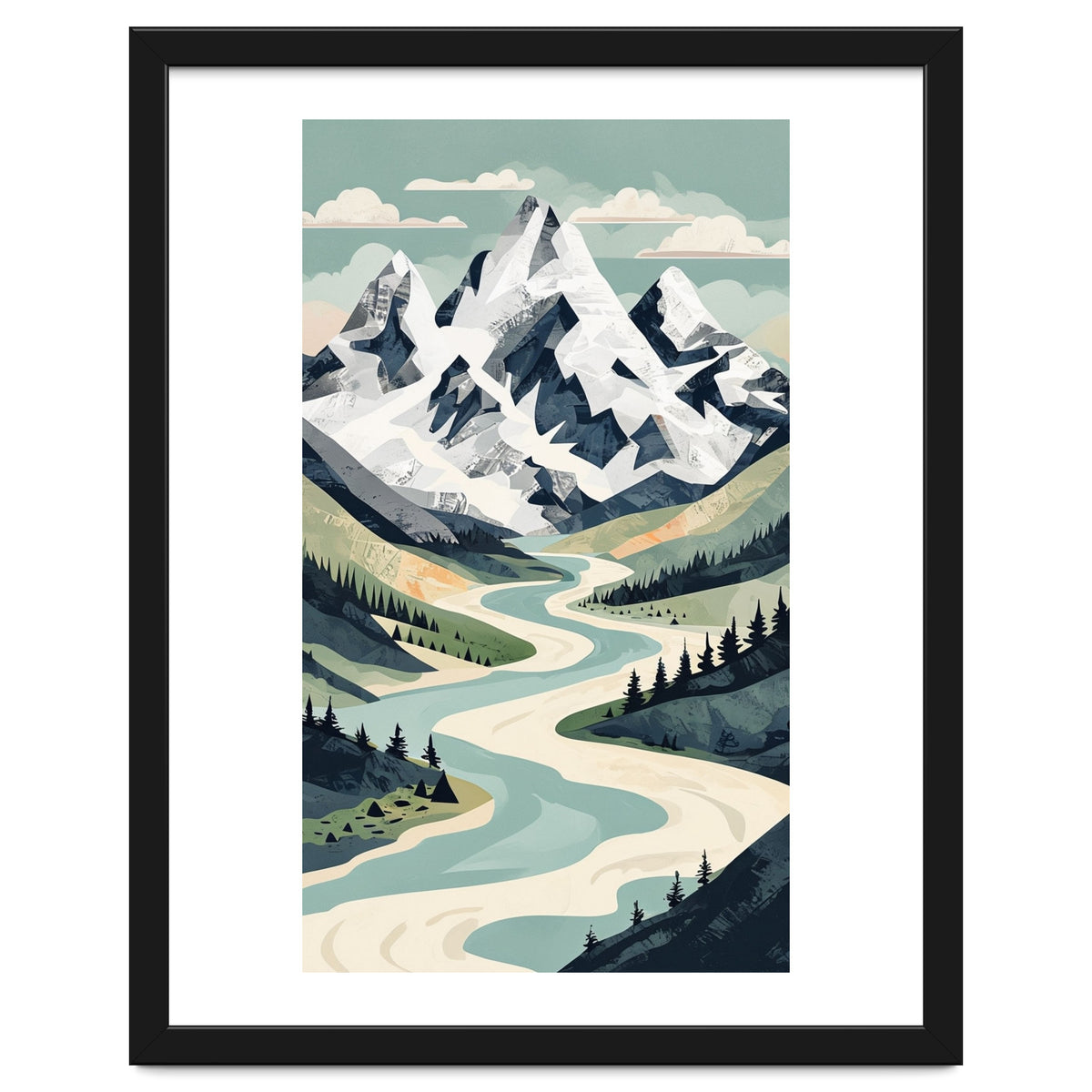 Majestic Alpine Peaks: Organic Modern Landscape Art