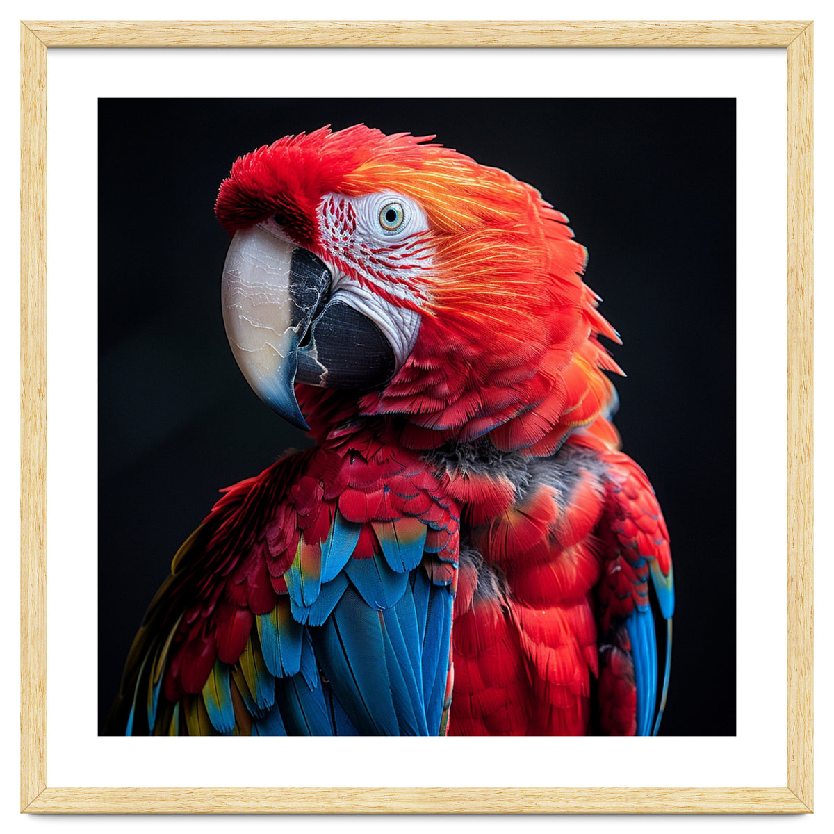 Scarlet Macaw Parrot Detailed Feather Close Up Portrait