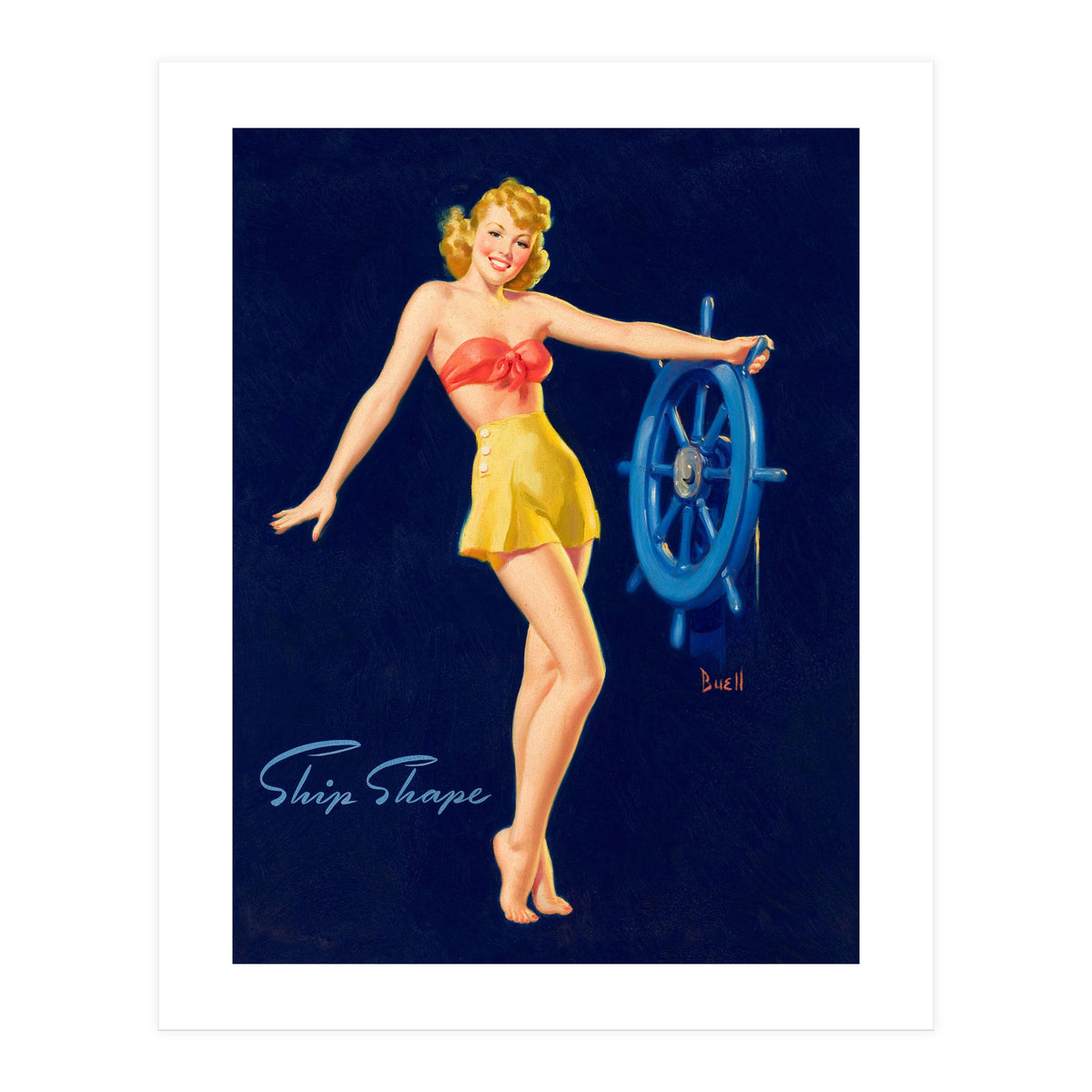 Pinup Girl Is Posing With A Steering Wheel (Print Only)