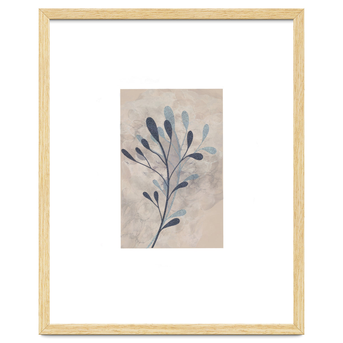 Leaf Beige and Blue Art Print