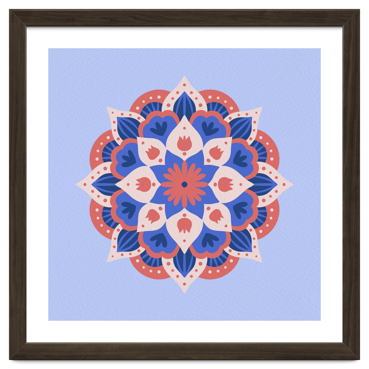 Mandala flower - blue and coral