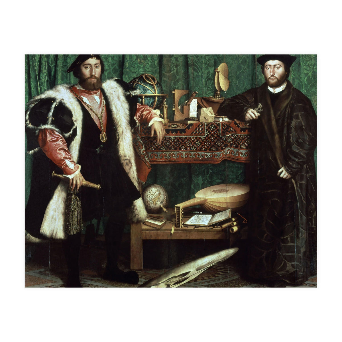 Germany school. The Ambassadors (with anamorphosis in the lower part of the painting). 1533. Oil ... (Print Only)