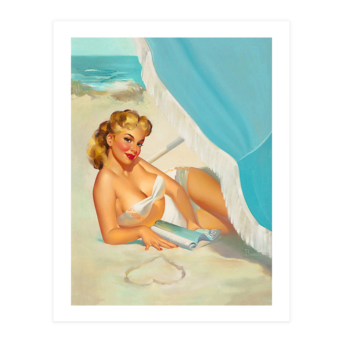 Pinup Sexy Blonde On The Beach (Print Only)