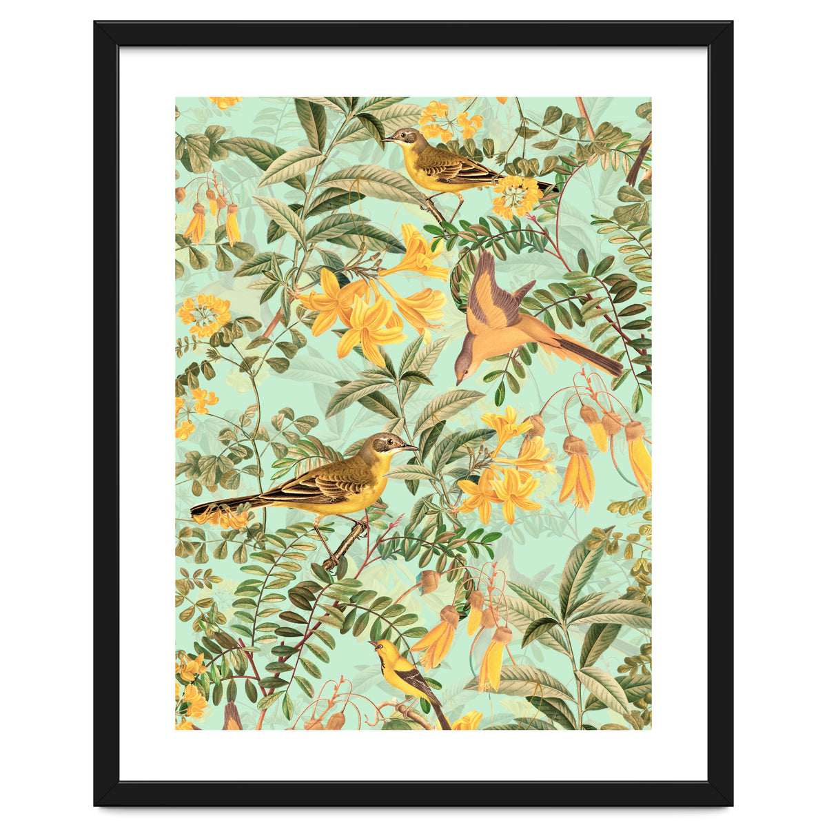 Yellow Birds in Tropical Jungle Paradise