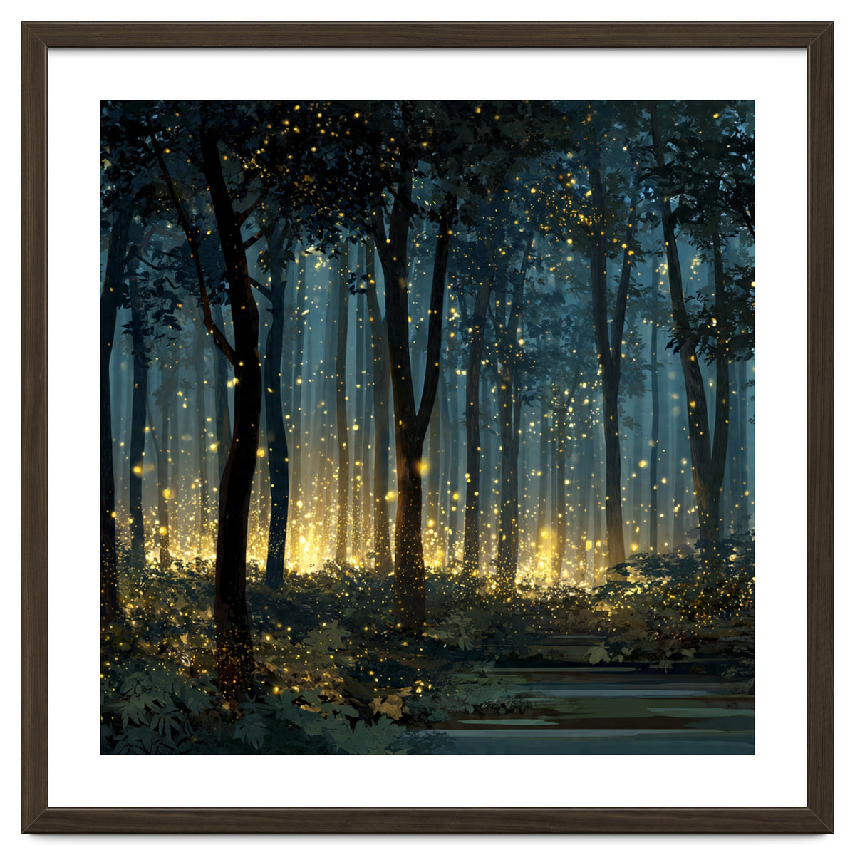 Enchanted Midnight Forest with Glowing Fireflies